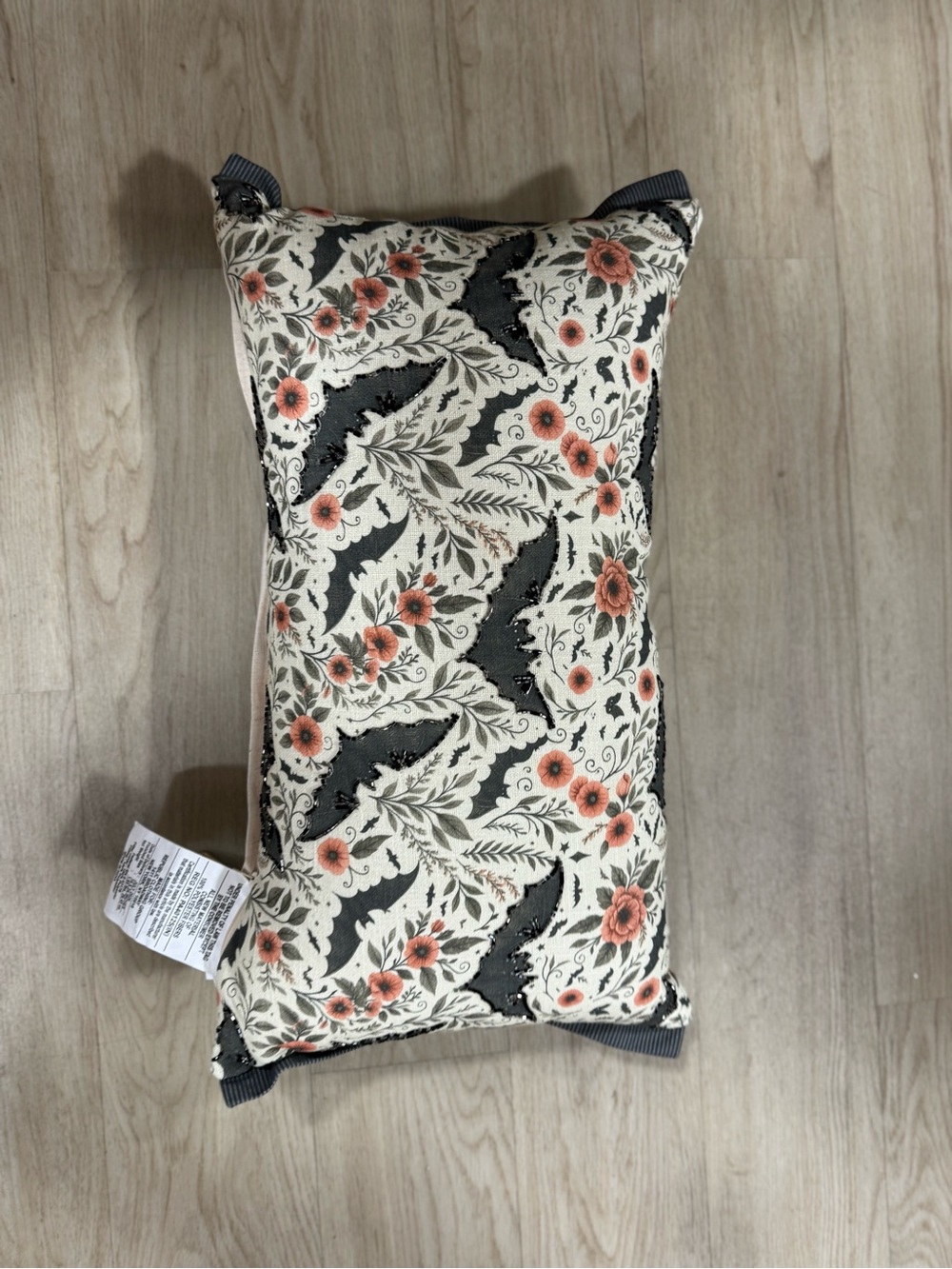 Floral Bat Pattern Decorative Pillow - Cream with Coral Accents